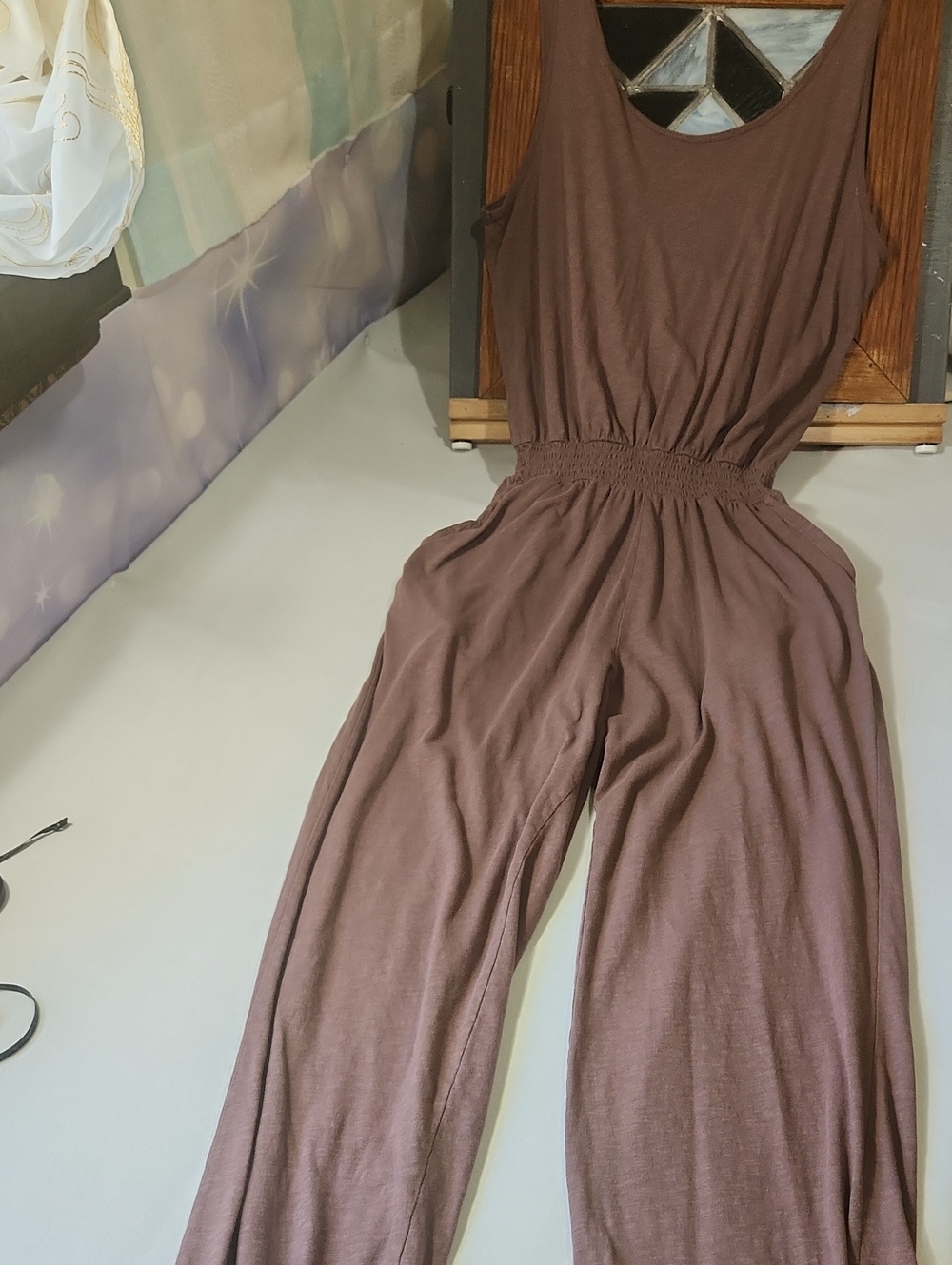 aerie Brown Sleeveless Wide-Leg Jumpsuit with Elastic Waist
